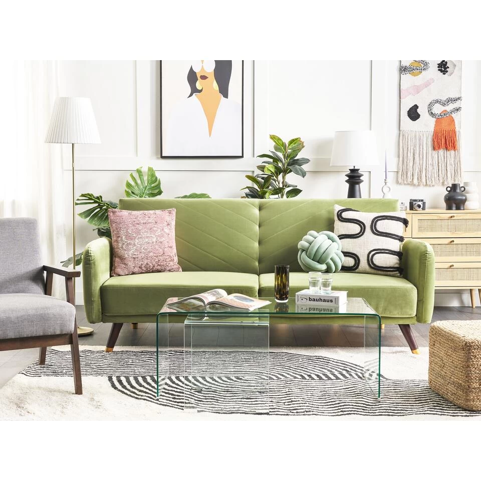 Beliani Driezitsbank - SENJA Groen Fluweel 4 Beliani Driezitsbank - SENJA Groen Fluweel - Image 2