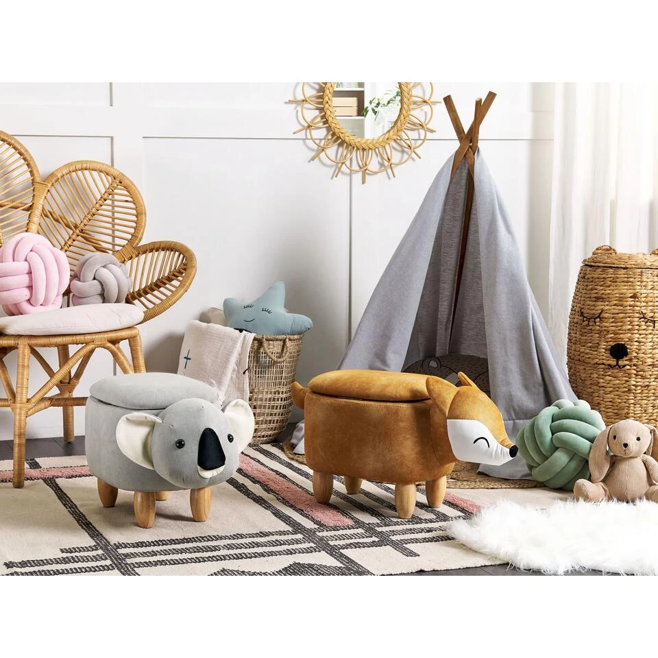 Beliani Dierenhocker FOX - Oranje Fluweel 4 Beliani Dierenhocker FOX - Oranje Fluweel - Image 2