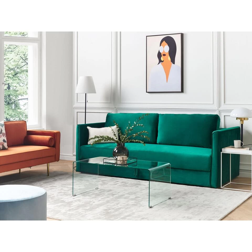 Beliani Driezitsbank - EKSJO Groen Fluweel 4 Beliani Driezitsbank - EKSJO Groen Fluweel - Image 2