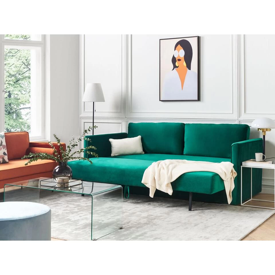 Beliani Driezitsbank - EKSJO Groen Fluweel 6 Beliani Driezitsbank - EKSJO Groen Fluweel - Image 4