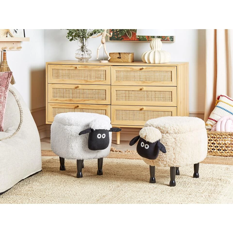 Beliani Dierenhocker SHEEP - Wit Polyester 4 Beliani Dierenhocker SHEEP - Wit Polyester - Image 2