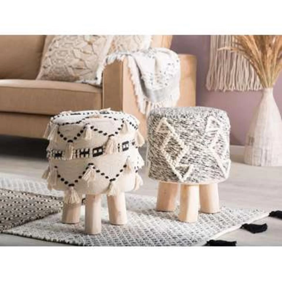 Beliani Hocker THONDI - Beige Katoen 4 Beliani Hocker THONDI - Beige Katoen - Image 2