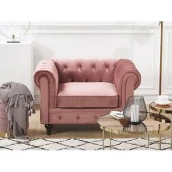 Beliani Fauteuil CHESTERFIELD - Roze Fluweel -ZitMeester ComfortDesign 5dc971e9a3624e5e8aa58de935995f52
