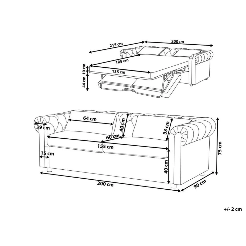 Beliani Driezitsbank - CHESTERFIELD Zwart Fluweel 4 Beliani Driezitsbank - CHESTERFIELD Zwart Fluweel - Image 2