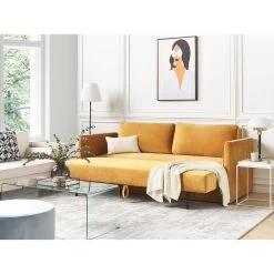 Beliani Driezitsbank - EKSJO Geel Fluweel -ZitMeester ComfortDesign 780a109bf8d841eca1bfd955be535dbe