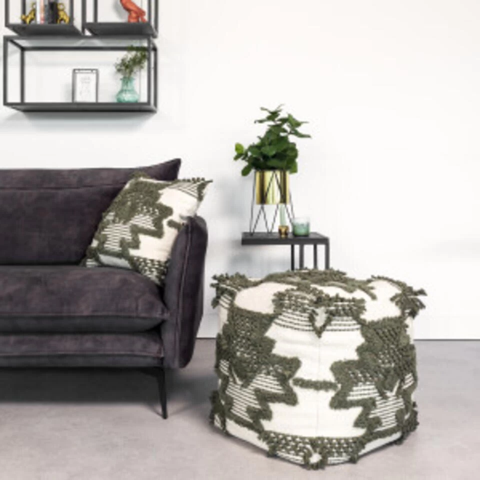 Hoyz Collection - Poef P611 Groen/grijs - 45x25x45 4 Hoyz Collection - Poef P611 Groen/grijs - 45x25x45 - Image 2