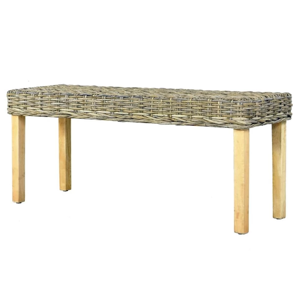 VidaXL Bankje 110 Cm Natuurlijk Kubu Rattan En Massief Mangohout 6 VidaXL Bankje 110 Cm Natuurlijk Kubu Rattan En Massief Mangohout - Image 4