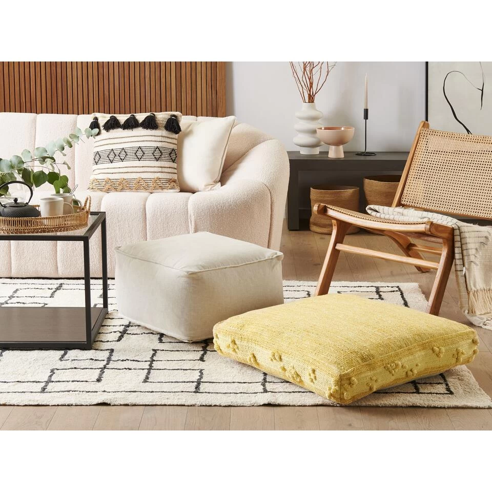 Beliani Poef CLONE - Geel Katoen 4 Beliani Poef CLONE - Geel Katoen - Image 2