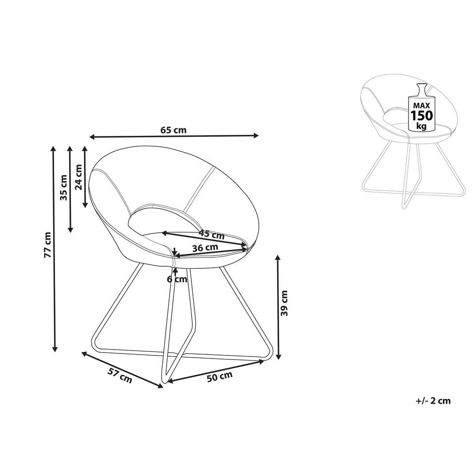Beliani Fauteuil RACHEL - Beige Fluweel 5 Beliani Fauteuil RACHEL - Beige Fluweel - Image 3