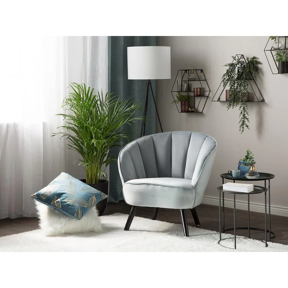 Beliani Fauteuil DALA - Grijs Fluweel 4 Beliani Fauteuil DALA - Grijs Fluweel - Image 2