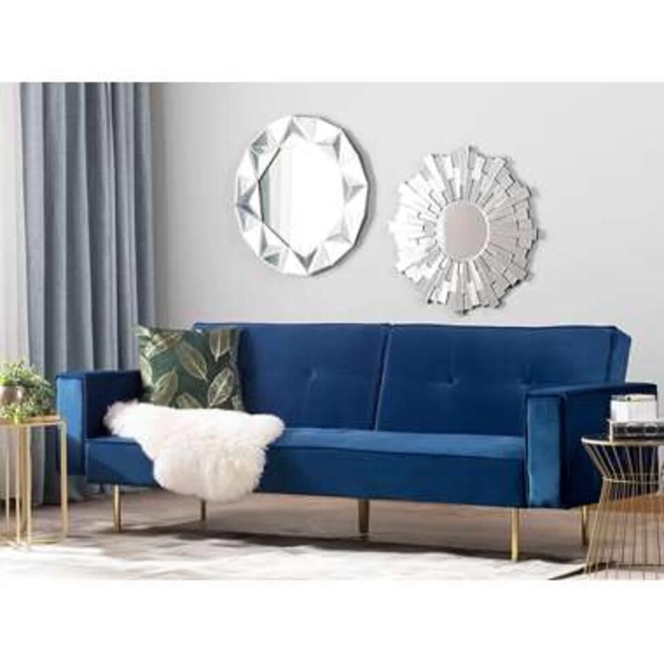 Beliani Driezitsbank - VISNES Blauw Fluweel 4 Beliani Driezitsbank - VISNES Blauw Fluweel - Image 2