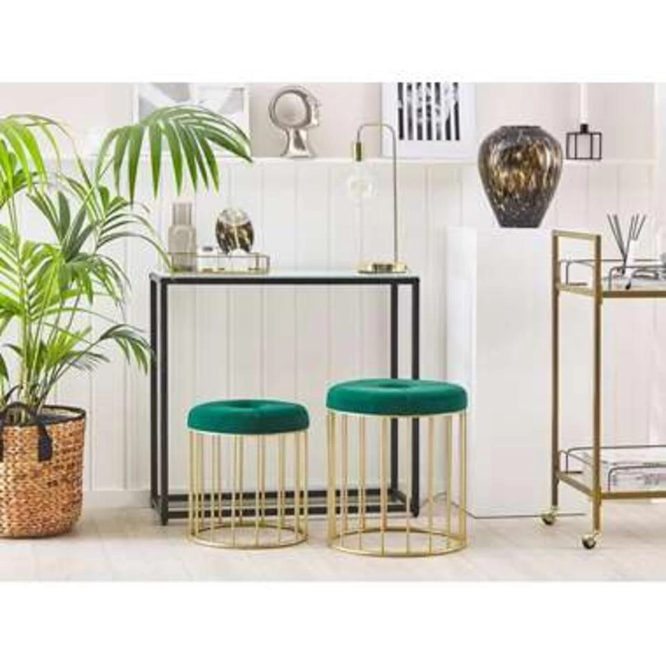 Beliani Hocker LUBBOCK - Groen Fluweel 4 Beliani Hocker LUBBOCK - Groen Fluweel - Image 2