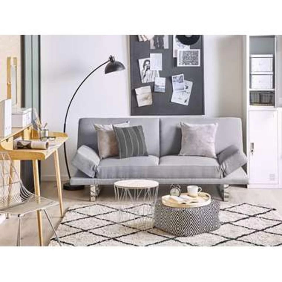 Beliani Slaapbank - YORK Grijs Polyester 5 Beliani Slaapbank - YORK Grijs Polyester - Image 3