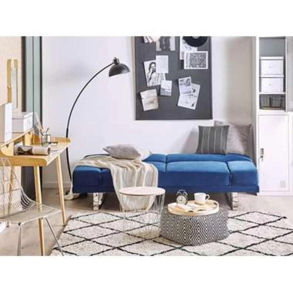 Beliani Slaapbank - YORK Blauw Fluweel 6 Beliani Slaapbank - YORK Blauw Fluweel - Image 4