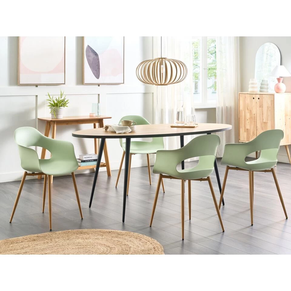 Beliani Eetkamerstoel UTICA - Groen Synthetisch Materiaal 4 Beliani Eetkamerstoel UTICA - Groen Synthetisch Materiaal - Image 2