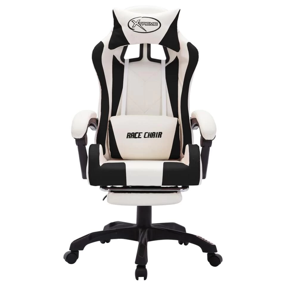 VidaXL Racestoel Met RGB LED-verlichting Kunstleer Zwart En Wit 6 VidaXL Racestoel Met RGB LED-verlichting Kunstleer Zwart En Wit - Image 4