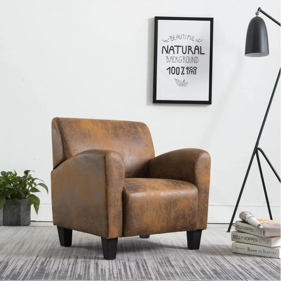 VidaXL Fauteuil Kunstsuède Bruin 4 VidaXL Fauteuil Kunstsuède Bruin - Image 2