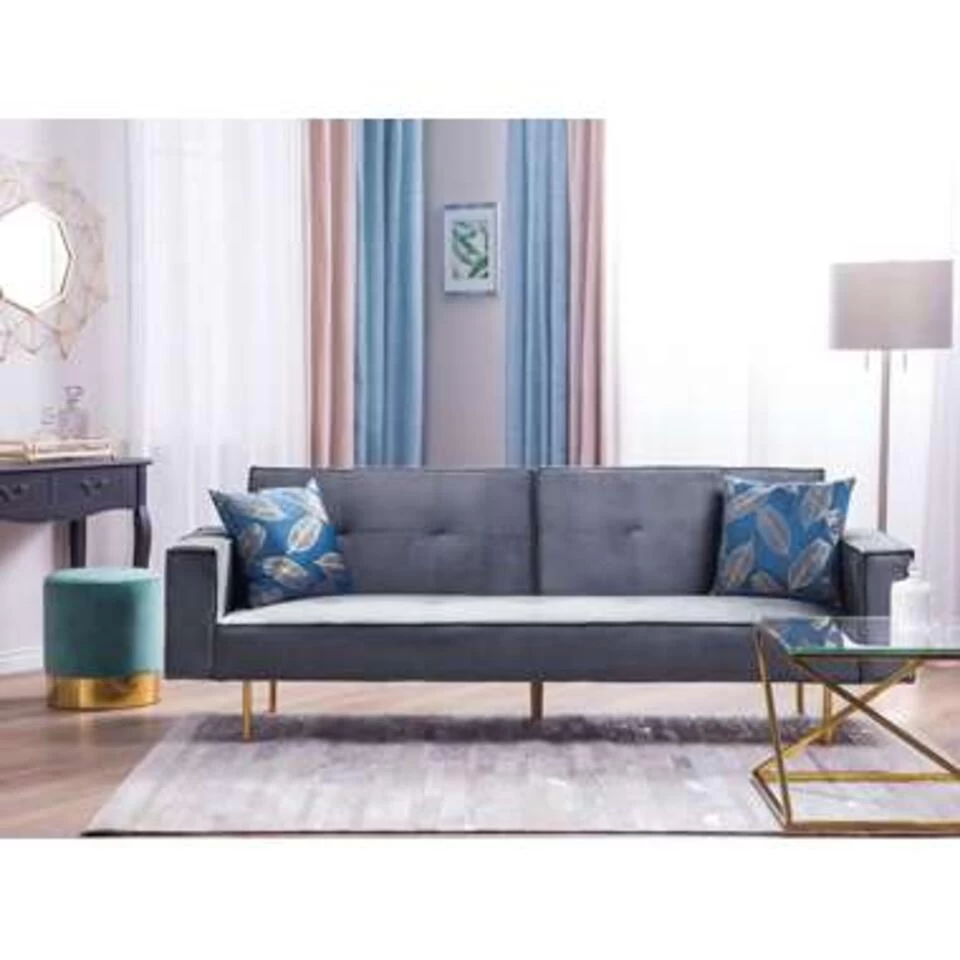 Beliani Driezitsbank - VISNES Grijs Fluweel 4 Beliani Driezitsbank - VISNES Grijs Fluweel - Image 2