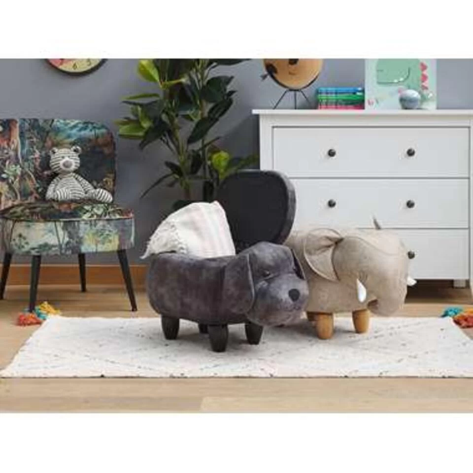 Beliani Dierenhocker DOGGY - Grijs Fluweel 5 Beliani Dierenhocker DOGGY - Grijs Fluweel - Image 3