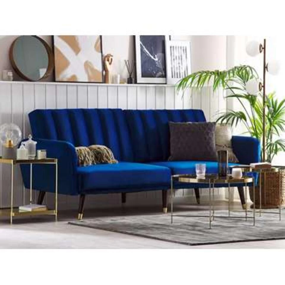 Beliani Slaapbank - VIMMERBY Blauw Fluweel 4 Beliani Slaapbank - VIMMERBY Blauw Fluweel - Image 2