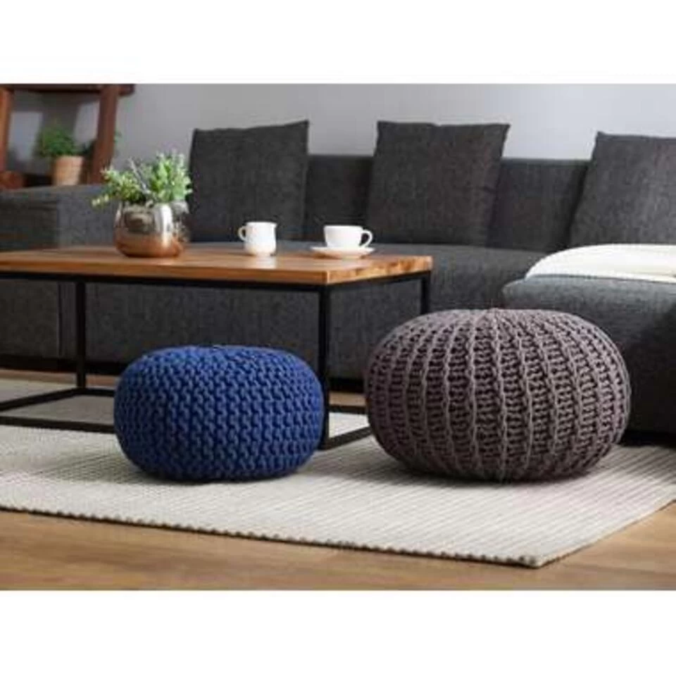 Beliani Poef CONRAD - Blauw Katoen 4 Beliani Poef CONRAD - Blauw Katoen - Image 2