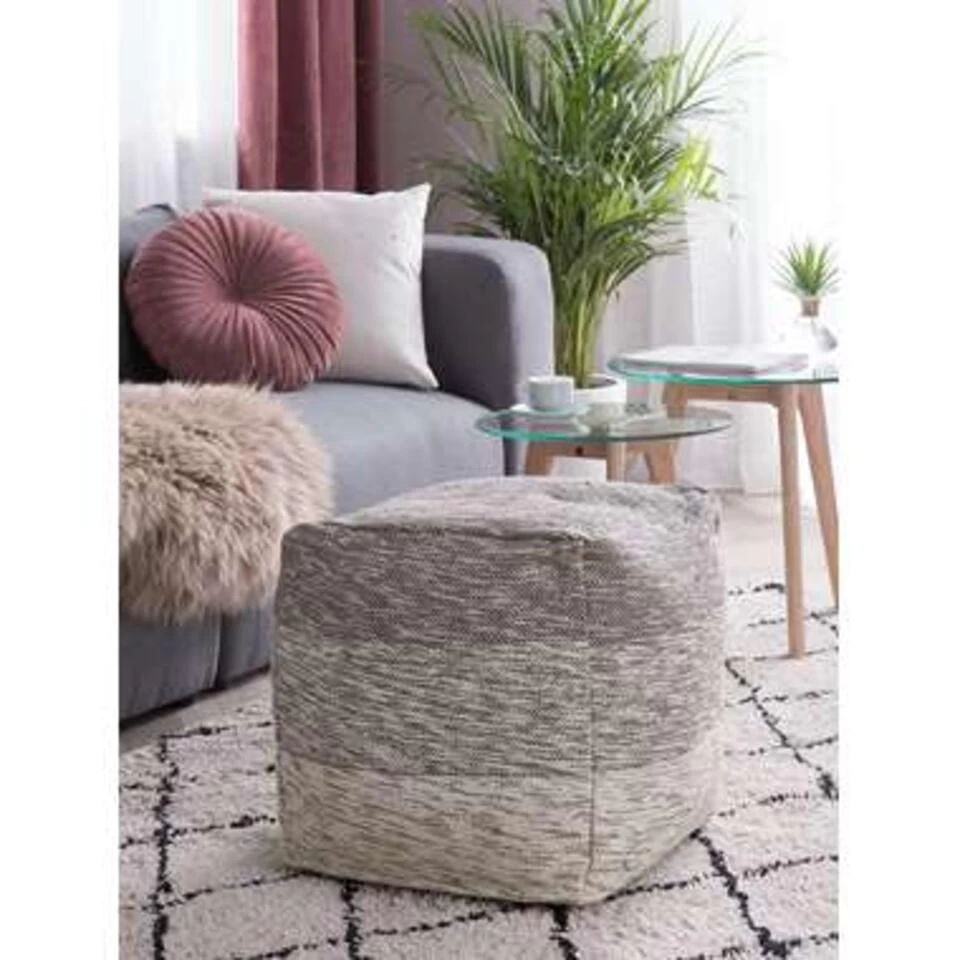 Beliani Poef HIRRI - Grijs Katoen 5 Beliani Poef HIRRI - Grijs Katoen - Image 3