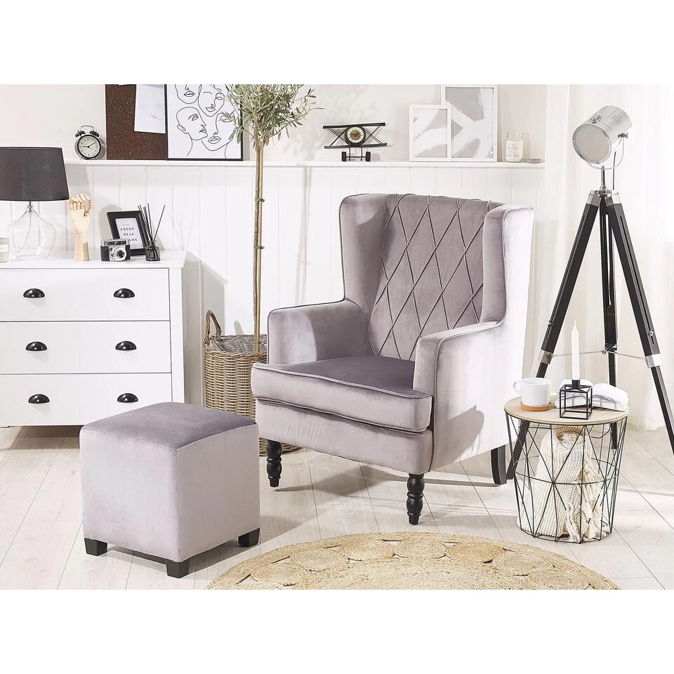 Beliani Fauteuil SANDSET - Grijs Fluweel 4 Beliani Fauteuil SANDSET - Grijs Fluweel - Image 2