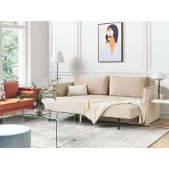 Beliani Driezitsbank - EKSJO Beige Fluweel -ZitMeester ComfortDesign dff2f80b2ba647caaf5c876742e3d835