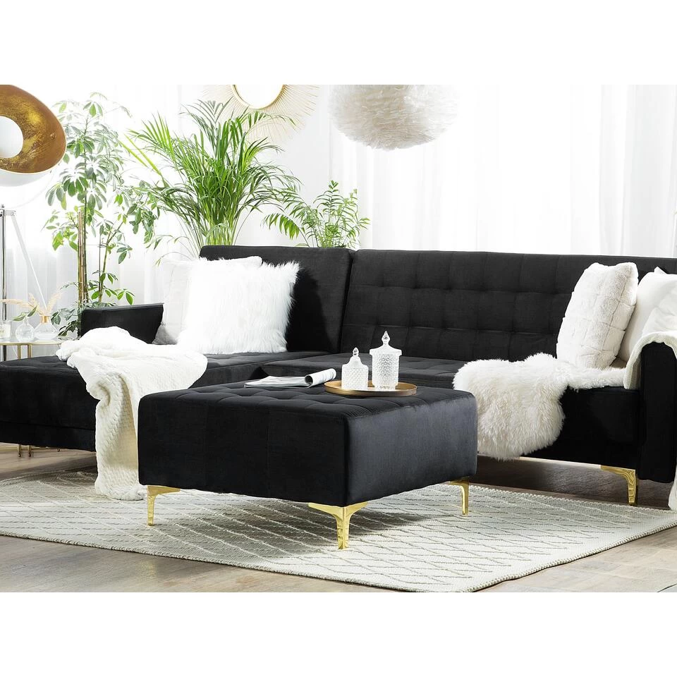 Beliani Ottomaan ABERDEEN - Zwart Fluweel 4 Beliani Ottomaan ABERDEEN - Zwart Fluweel - Image 2