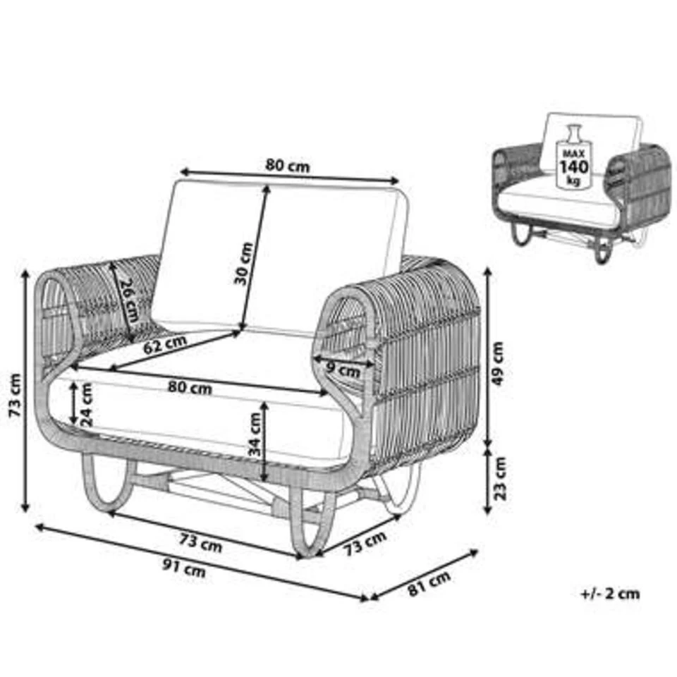 Beliani Fauteuil DOLCEDO - Beige Rotan 6 Beliani Fauteuil DOLCEDO - Beige Rotan - Image 4