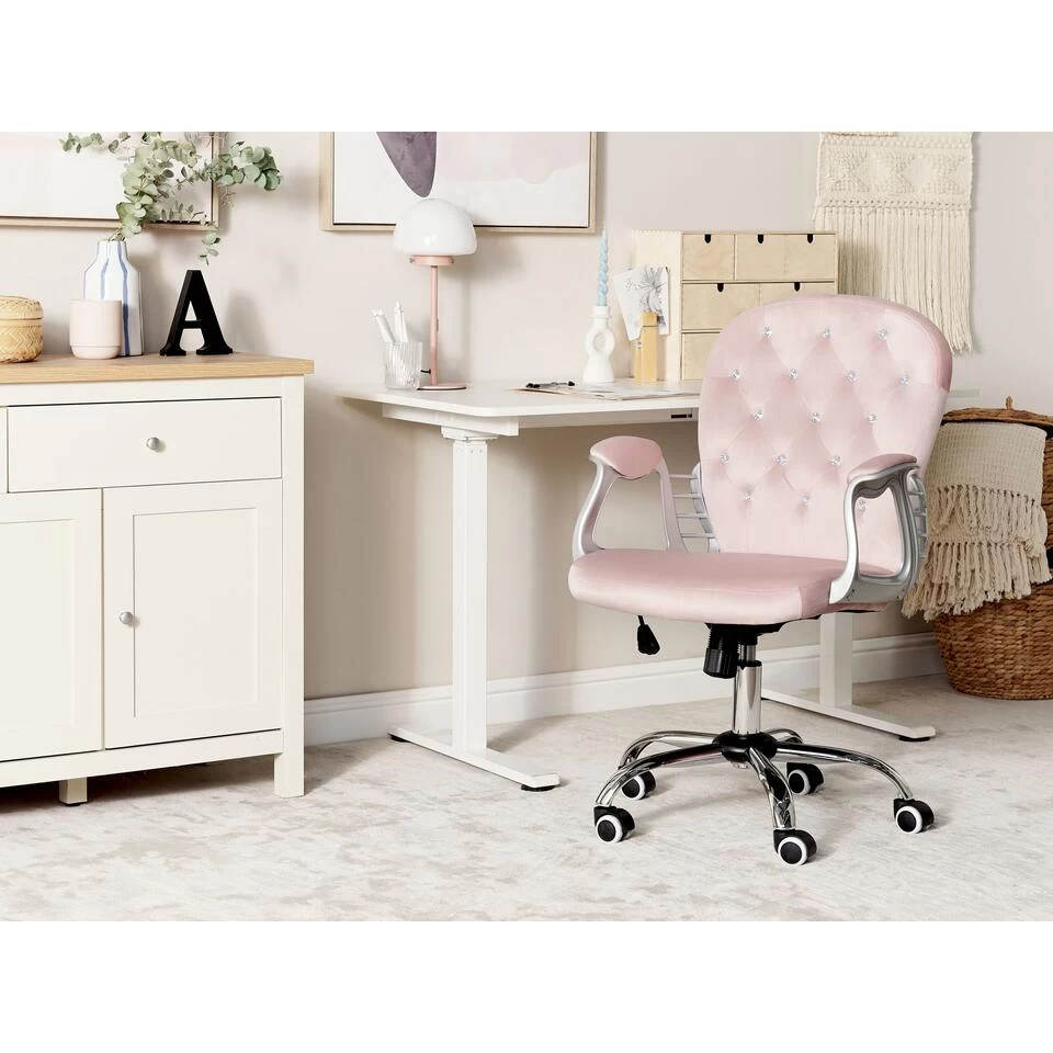 Beliani Bureaustoel PRINCESS - Roze Fluweel 4 Beliani Bureaustoel PRINCESS - Roze Fluweel - Image 2